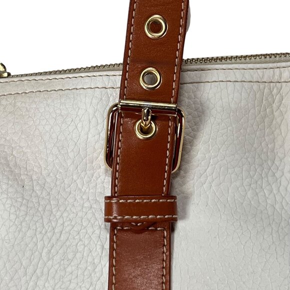 Dooney & Bourke Leather Purse Handbag Satchel Pebble Grain Domed White Tan Trim - Picture 7 of 16